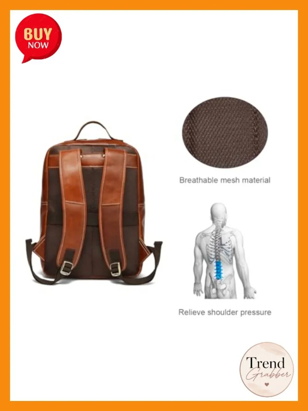 Vintage Genuine Leather Laptop Backpack for Men, Fits 15.6